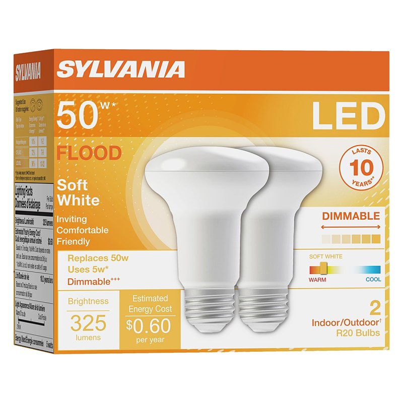 Sylvania 73993 LED Bulb, R20 Lamp, 35 W Equivalent, E26 Medium Lamp Base, Dimmable, Warm White, 2700 K Color Temp