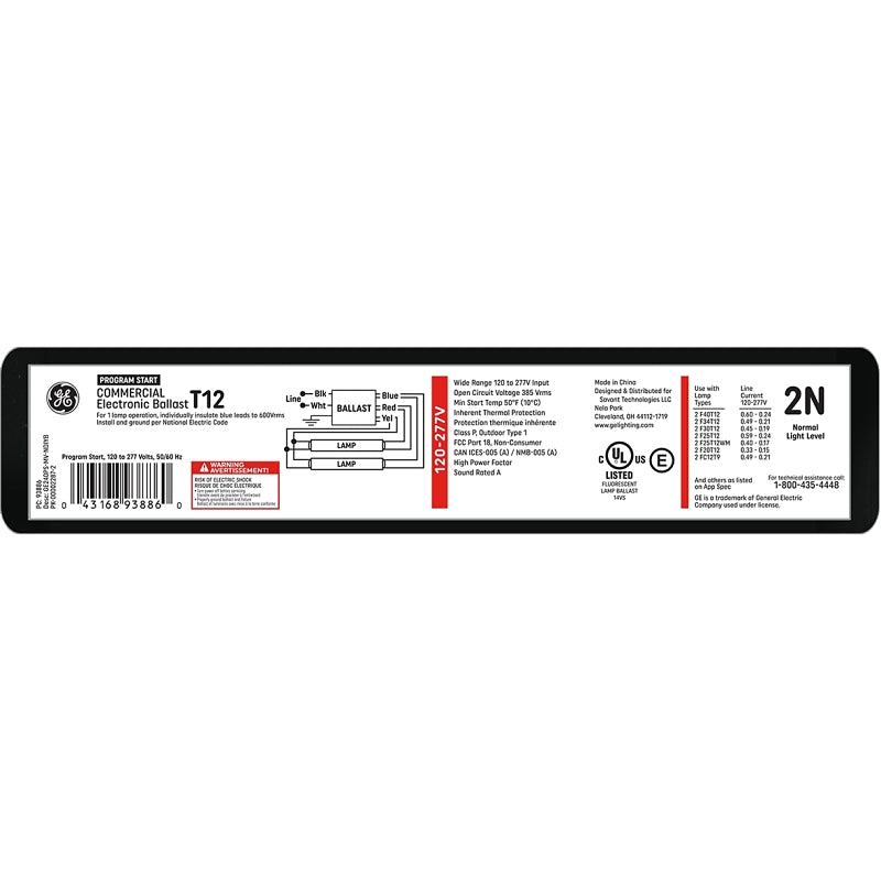 GE Industrial Solutions ProLine Series 93886 Electronic Ballast, 120 V, 1 W, 1-Lamp