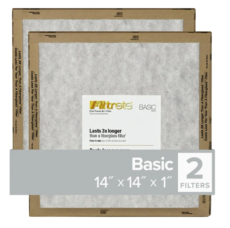 Filtrete FPL11-2PK-24 Flat Panel Air Filter, 14 in L, 14 in W, 2 MERV, For: Air Conditioner, Furnace and HVAC System