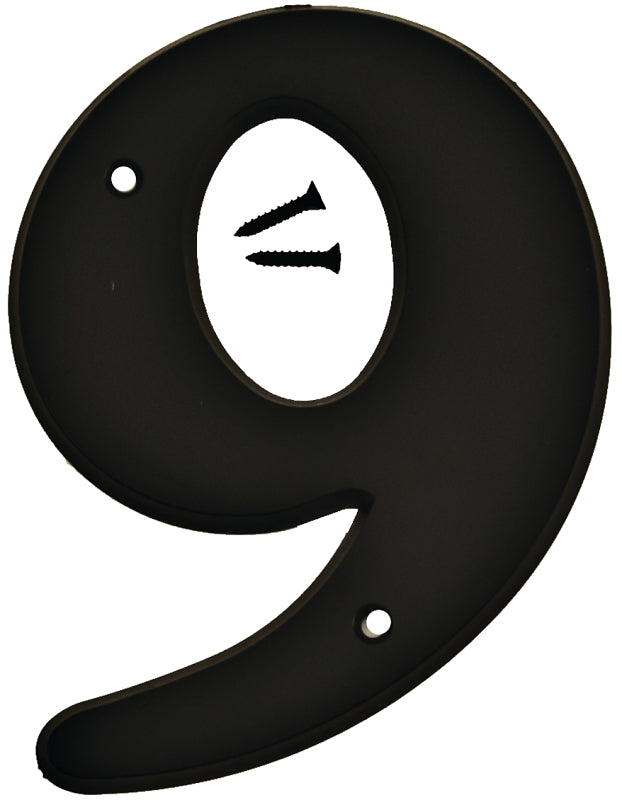 Hy-Ko 30200 Series 30209 House Number, Character: 9, 6 in H Character, Black Character, Plastic