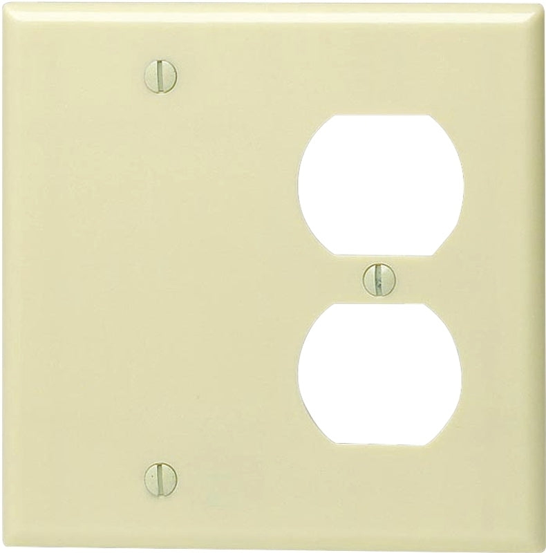 Leviton 86008 Combination Wallplate, 4-1/2 in L, 4-9/16 in W, 2 -Gang, Thermoset Plastic, Ivory, Smooth