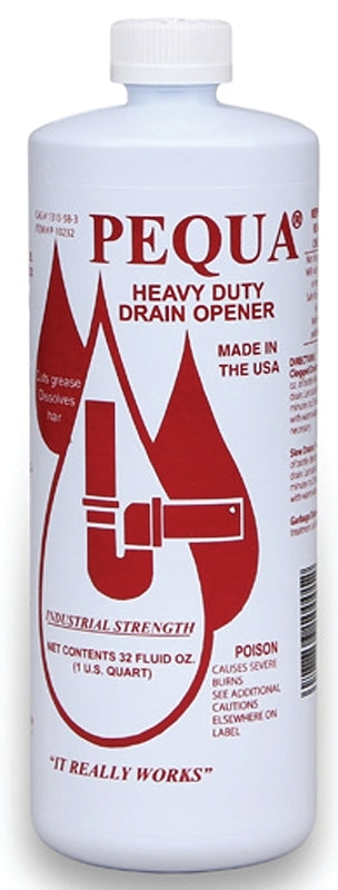 Pequa P-10232 Drain Opener, Liquid, Clear, Odorless, 1 qt Bottle