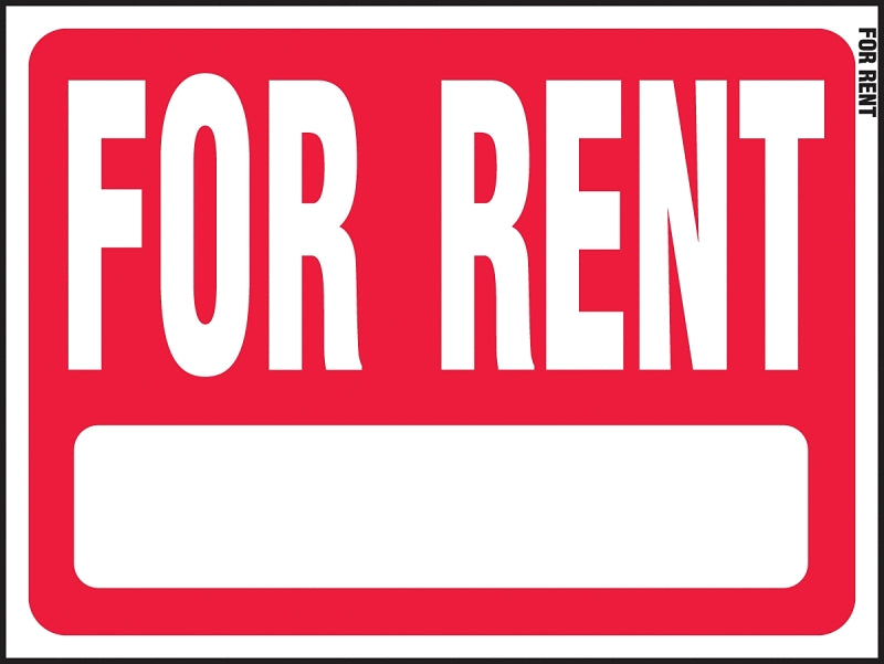 Hy-Ko RS-603 Real Estate Sign, Rectangular, FOR RENT, White Legend, Red Background, Plastic