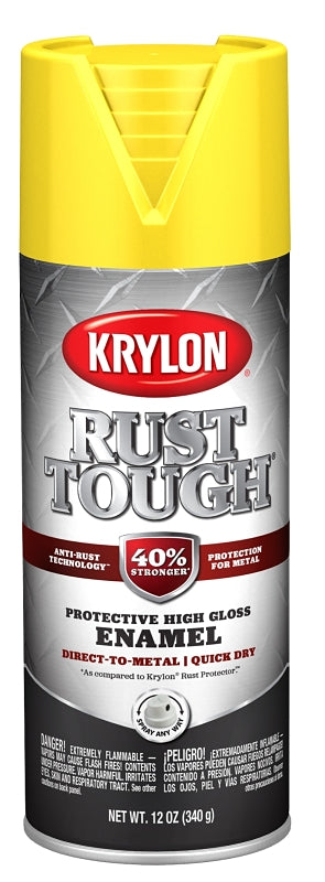 Krylon Rust Tough K09211008 Enamel Spray Paint, Gloss, Safety Yellow/Sun, 12 oz, Can