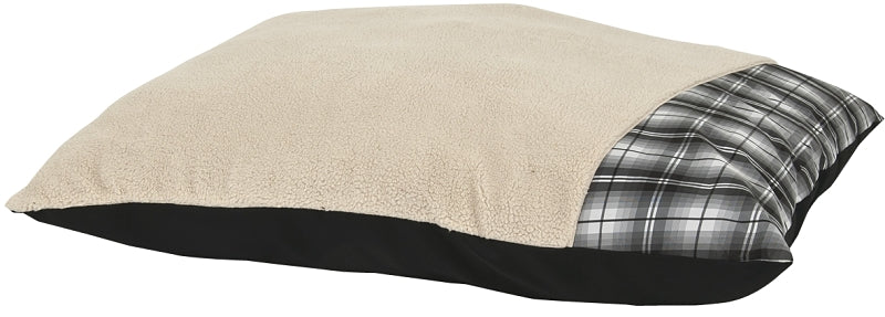 Aspenpet 80399 Pillow Bed, 27 in L, 36 in W, Faux Lambs Wool Plush and Wide Wale Corduroy Fabric Cover, Cream/Red