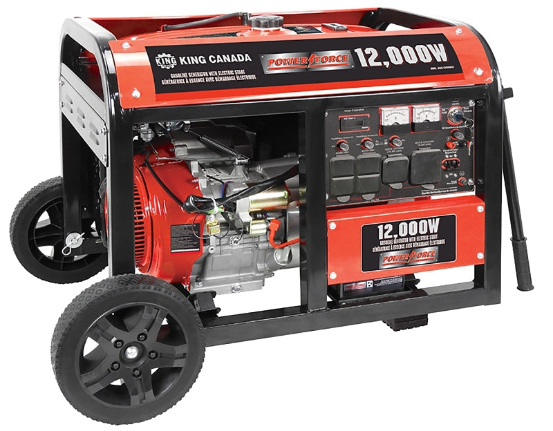 King Canada KCG-12000GE Generator, 75/35.5 A, 120/240 V, 9000 W Output, Gasoline, 30 L Tank, 8 to 9 hr Run Time