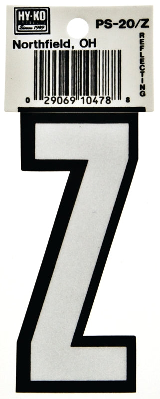 Hy-Ko PS-20/Z Reflective Letter, Character: Z, 3-1/4 in H Character, Black/White Character, Vinyl