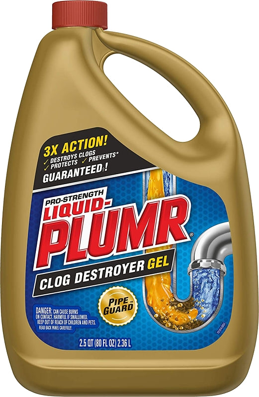 Liquid-Plumr 00228 Clog Remover, Liquid, Pale Yellow, Bleach, 80 oz Bottle