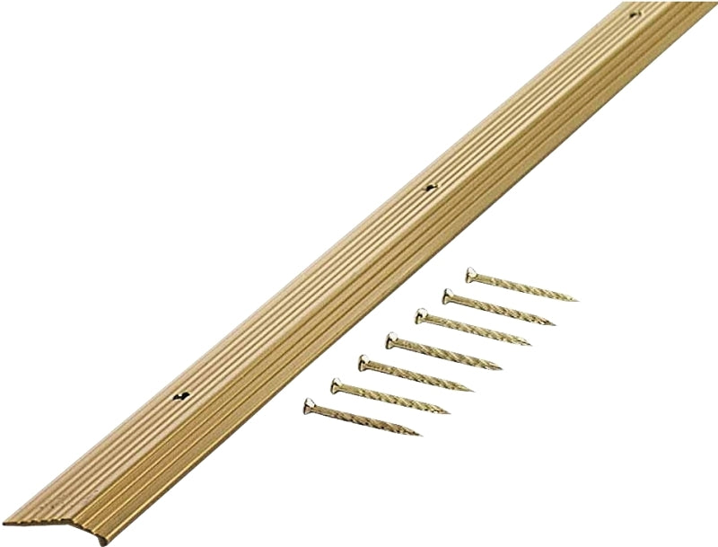 M-D 79087 Carpet Trim, 72 in L, 7/8 in W, Fluted Surface, Aluminum, Satin Brass
