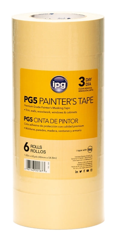IPG PG5...130R Masking Tape, 60 yd L, 1.88 in W, Paper Backing, Beige