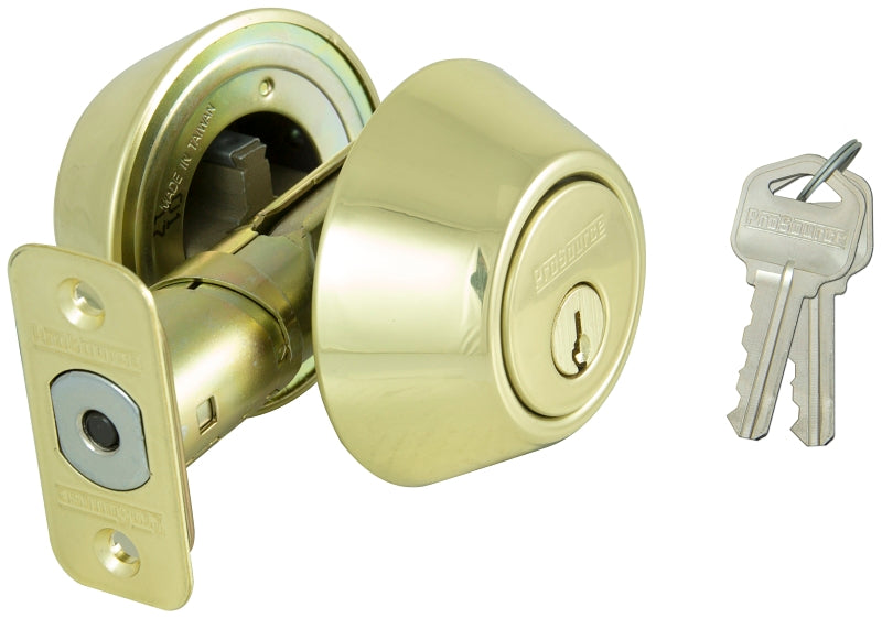 ProSource Deadbolt, 3 Grade, Polished Brass, 2-3/8 to 2-3/4 in Backset, KW1 Keyway