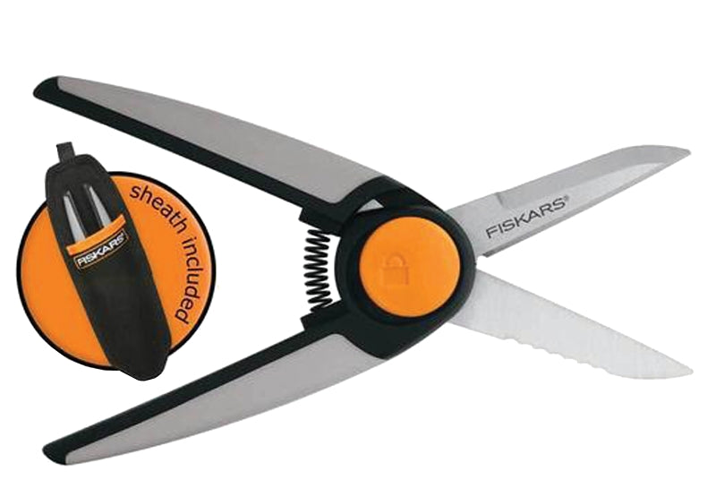 Fiskars 399220-1001 Multi-Purpose Garden Snip, 8 in OAL, Stainless Steel Blade, Soft-Grip Handle, Black/Orange Handle