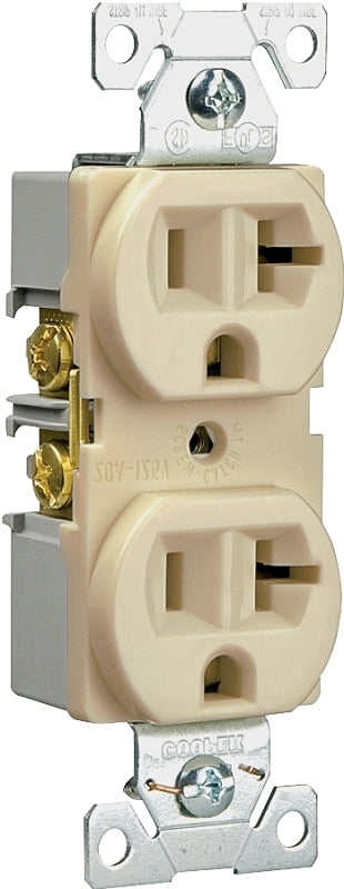 Eaton Wiring Devices BR20A Duplex Receptacle, 2 -Pole, 20 A, 125 V, Back, Side Wiring, NEMA: 5-20R, Almond