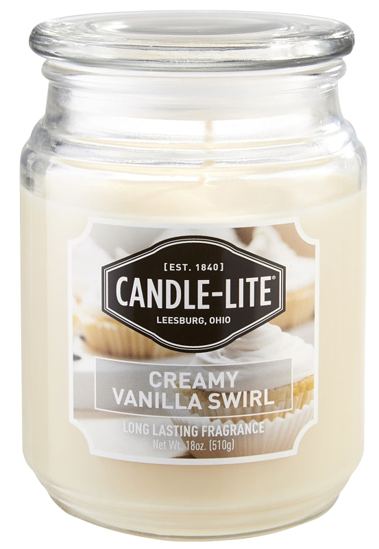 CANDLE-LITE 3297553 Jar Candle, Creamy Vanilla Swirl Fragrance, Ivory Candle, 70 to 110 hr Burning