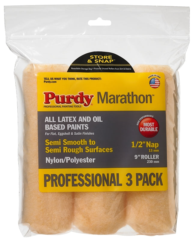 Purdy Marathon 14F861100 Paint Roller Cover, 1/2 in Thick Nap, 9 in L, Nylon/Polyester Cover