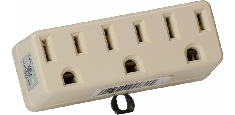 Leviton 001-00698-00I Triple Tap Outlet Adapter, 2 -Pole, 15 A, 125 V, 3 -Outlet, NEMA: NEMA 1-15R, Ivory