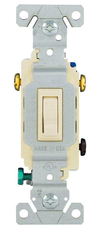 Eaton Wiring Devices 1303-7LA Toggle Switch, 15 A, 120 V, Polycarbonate Housing Material, Light Almond