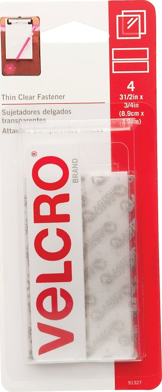 VELCRO Brand 91327 Fastener, 3/4 in W, 3-1/2 in L, Velcro, Clear