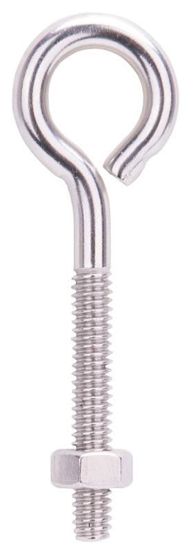 ProSource LR294 Eye Bolt, 6.2 mm Thread, Machine Thread, 1-1/2 in L Thread, 1 in Dia Eye, 196 lb Working Load