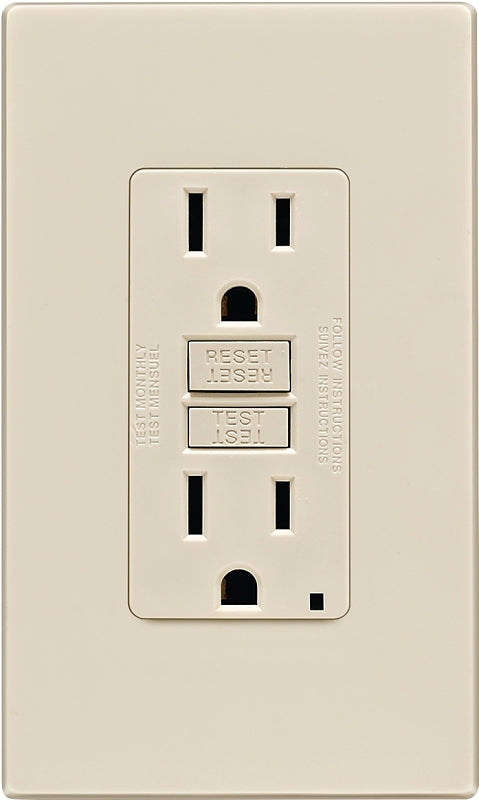 Leviton C36-GFNT1-0PT GFCI Duplex Receptacle, 2 -Pole, 15 A, 125 V, Back, Side Wiring, NEMA: 5-15R, Light Almond