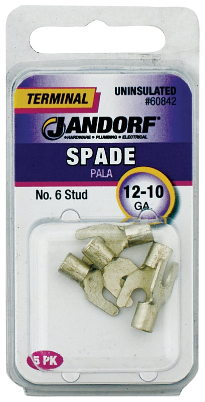 Jandorf 60842 Spade Terminal, 600 V, 12 to 10 AWG Wire, #6 Stud, Copper Contact