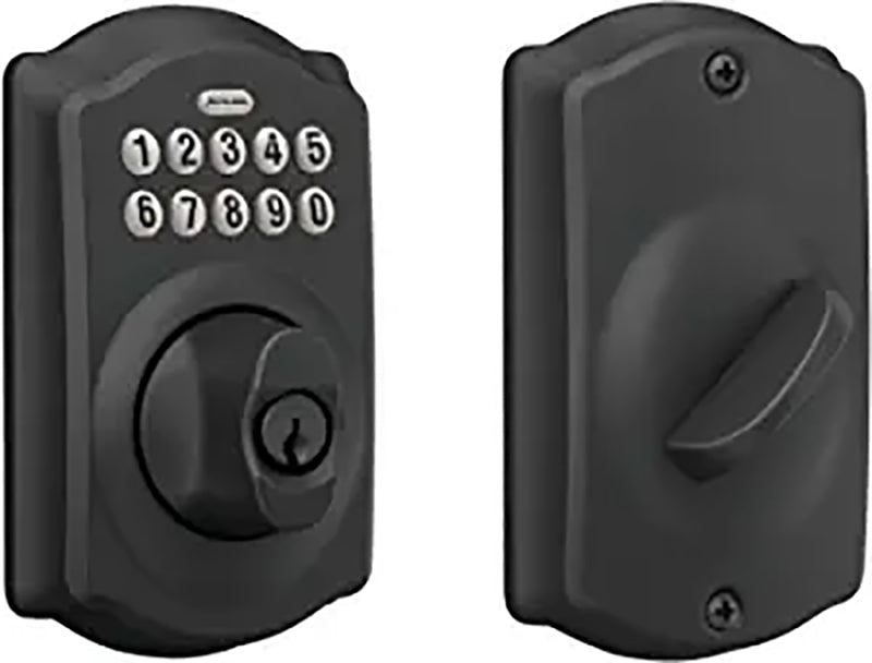 Schlage BE365 V CAM 622 Electronic Dead Bolt, Matte Black, Residential, Grade 1 Grade, Metal, Thumb Turn Interior Handle