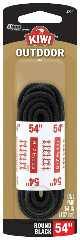 Kiwi 70445 Boot Lace, Round, Braided Nylon, Black, 54 in L