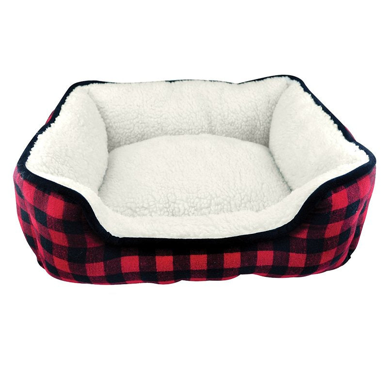 PetEdge Slumber Pet ZA2227 19 17 Cuddler Bed, 20 in L, 16 in W, Buffalo Pattern, Polyester Fill, Sherpa Cover
