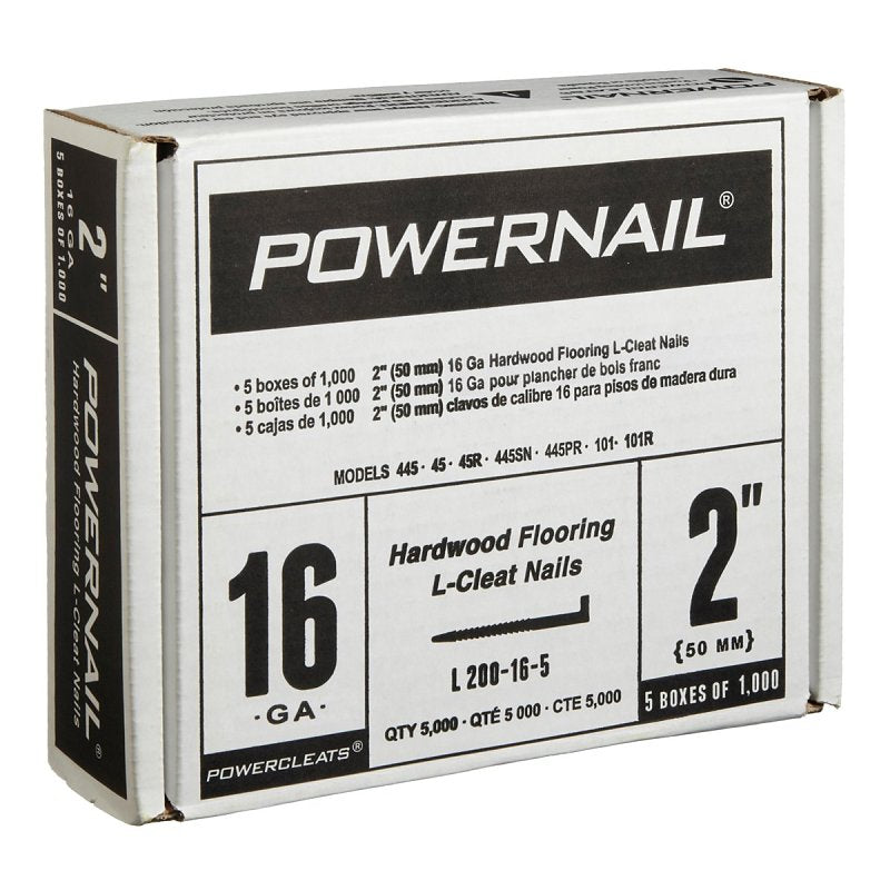 Powernail PowerCleats L200165 Floor Cleat, 2 in L, 16 ga, Carbon Steel, L-Shaped Head