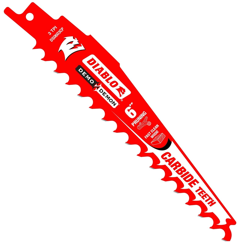 Diablo DS0603CP3 Reciprocating Saw Blade, 6 in L, 3 TPI, Carbide Cutting Edge