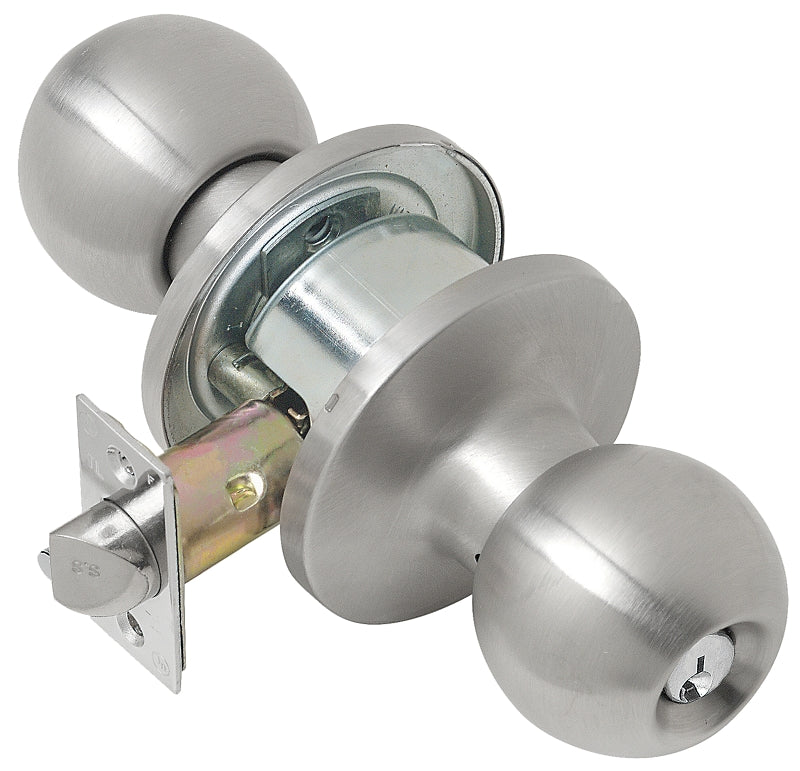 Tell Manufacturing CL101704 Door Knob, Satin, Commercial, 2 Grade, C Keyway, 2-3/8 to 2-3/4 in Backset, Non-Handed Hand