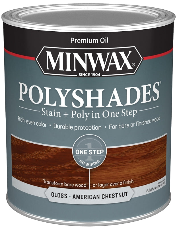 Minwax PolyShades 614750444 Wood Stain and Polyurethane, Gloss, American Chestnut, Liquid, 1 qt, Can