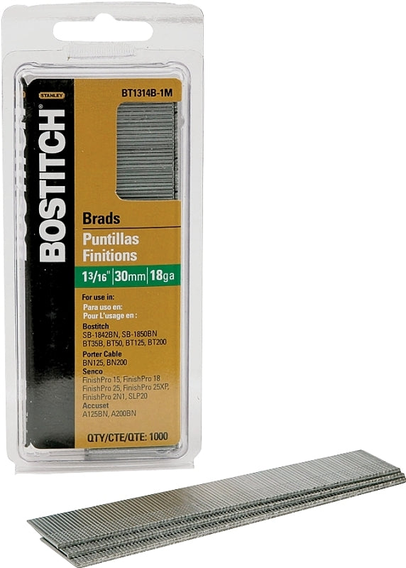 Bostitch BT1314B-1M Nail, 1-3/16 in L, 18 Gauge, Steel, Coated, Brad Head, Smooth Shank