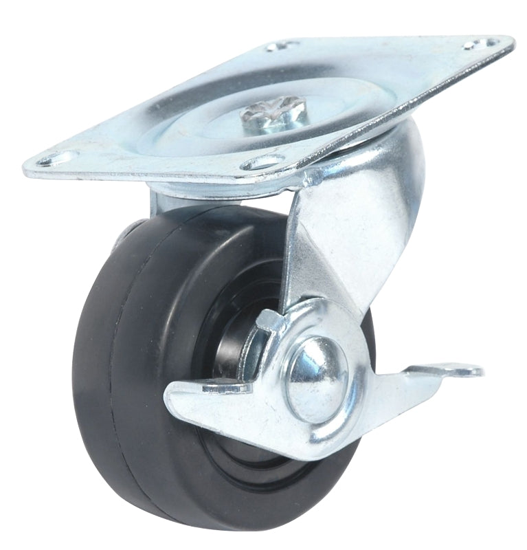 Dh Casters C-GD30RSB Swivel Caster, 3 in Dia Wheel, 1-1/4 in W Wheel, Rubber Wheel, 125 lb