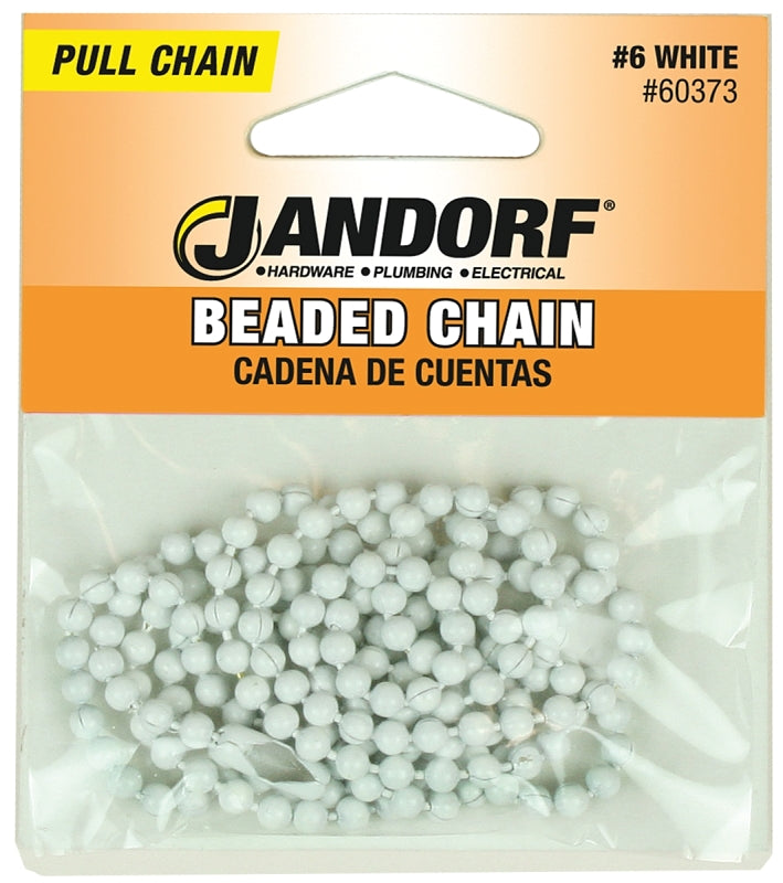 Jandorf 60373 Beaded Chain with Connector, 3 ft L, White