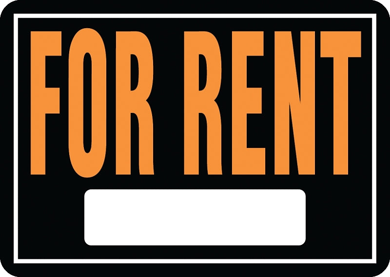 Hy-Ko Hy-Glo Series 802 Identification Sign, Rectangular, FOR RENT, Fluorescent Orange Legend, Black Background