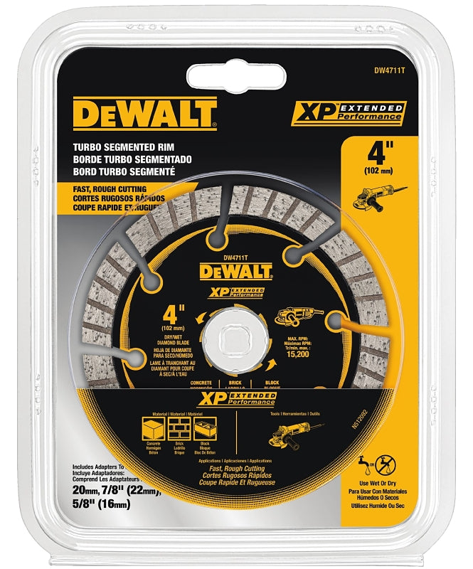 DeWALT DW4711T Saw Blade, 4 in Dia, 20 mm Arbor, Segmented, Turbo Rim