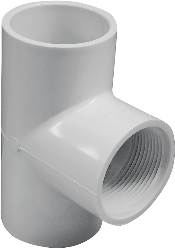 Lasco 402015BC Pipe Tee, 1-1/2 in, Slip x FPT, PVC, White, SCH 40 Schedule