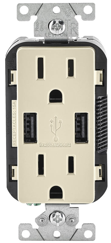 Decora T5632-0BT USB Charger and Receptacle, 2 -USB Port, Light Almond