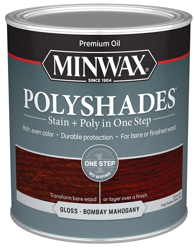 Minwax PolyShades 61480444 Wood Stain and Polyurethane, Gloss, Bombay Mahogany, Liquid, 1 qt, Can