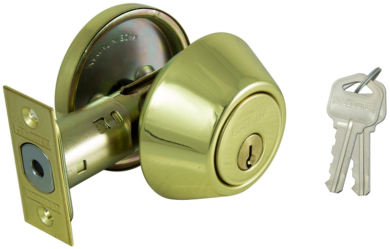 ProSource Deadbolt, 3 Grade, Polished Brass, 2-3/8 to 2-3/4 in Backset, KW1 Keyway