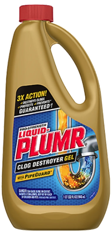 Liquid-Plumr 00243 Clog Remover, Liquid, Pale Yellow, Bleach, 32 oz Bottle