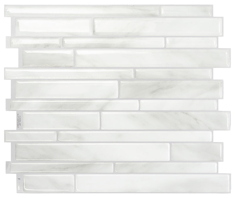 Smart Tiles Mosaik Series SM1119G-04-QG Wall Tile, 11.55 in L Tile, 9.63 in W Tile, Milano Massa Pattern, Gray/White