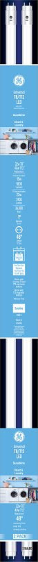 GE Industrial Solutions 37177 LED Bulb, Linear, T8 Lamp, G13 Lamp Base, Frosted, White Light, 5000 K Color Temp
