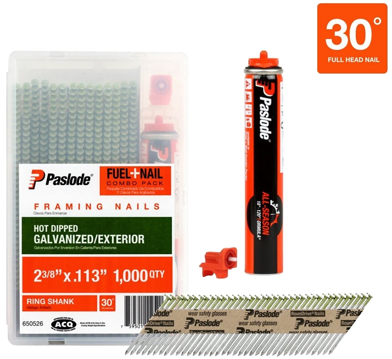 Paslode 650526 Pneumatic Nail, 2-3/8 in L, Steel, Ring Shank