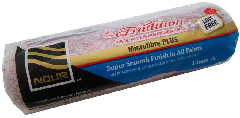 NOUR Z 9MFB13 Paint Roller Refill, 1/2 in Thick Nap, 9-1/2 in L, Microfiber Cover