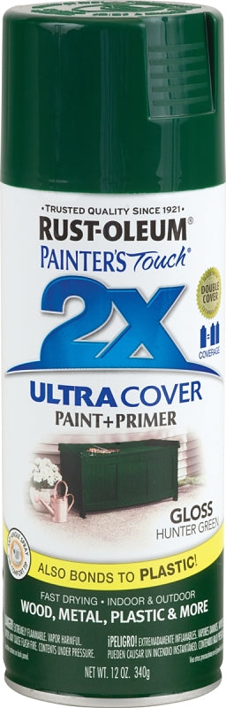 2X Ultra Cover 334034 Spray Paint, Gloss, Hunter Green, 12 oz, Can