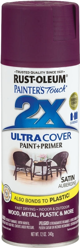 2X Ultra Cover 257419 Spray Paint, Satin, Aubergine, 12 oz, Can