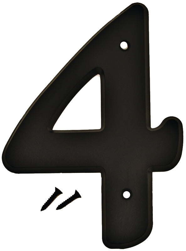 Hy-Ko 30200 Series 30204 House Number, Character: 4, 6 in H Character, Black Character, Plastic