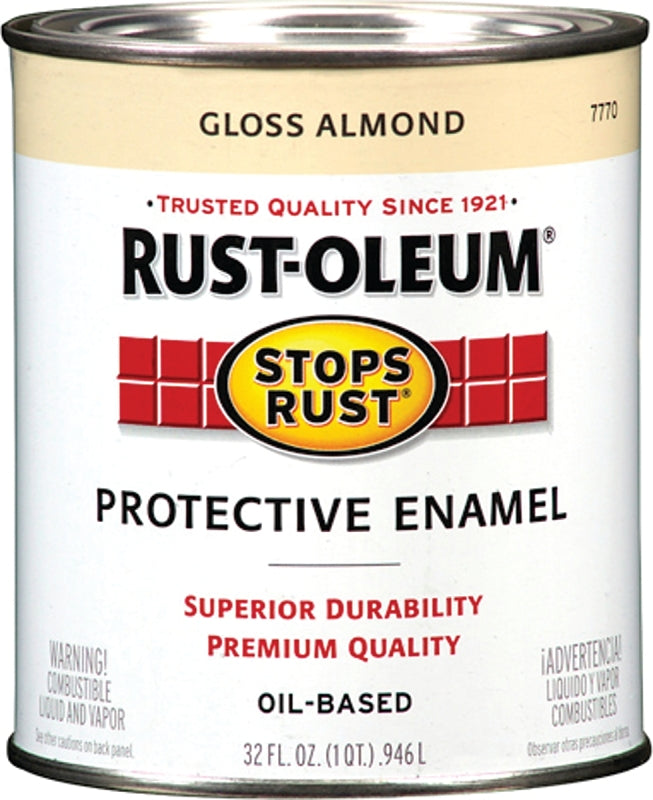 RUST-OLEUM STOPS RUST 7770502 Protective Enamel, Gloss, Almond, 1 qt Can